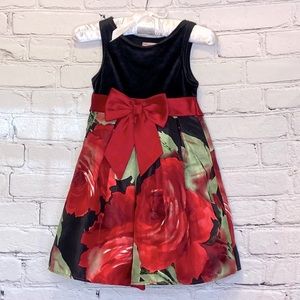 Youngland Black Velvet Red Floral Christmas Dress Size 3T Excellent Condition